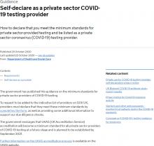 Self-declare as a private sector COVID-19 testing provider [Updated  22nd October 2020]